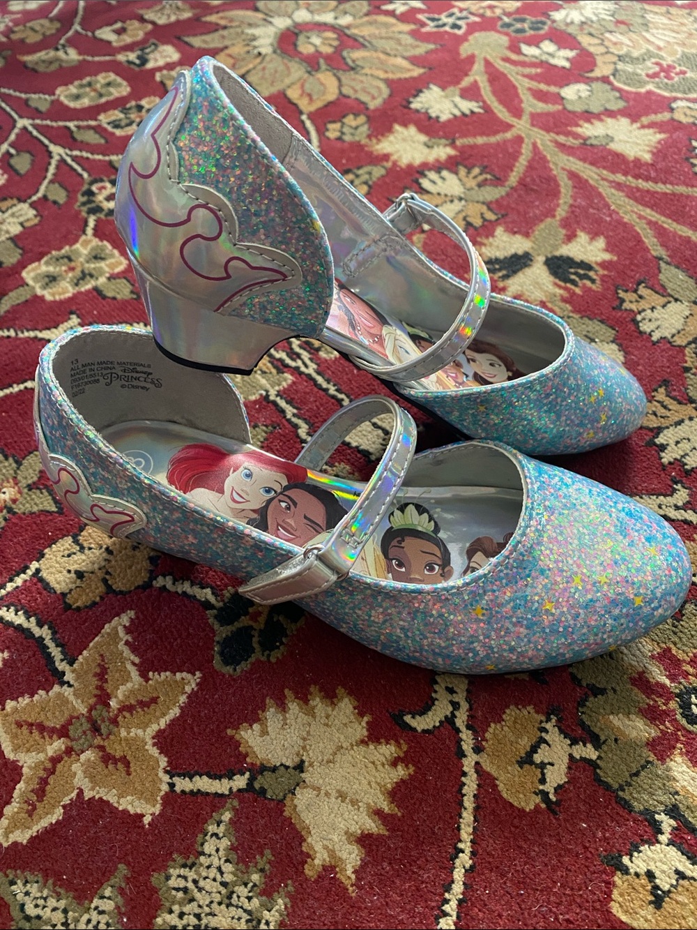 Disney Girls' Sparkling Light Blue Glitter Mary Jane Dress Shoes